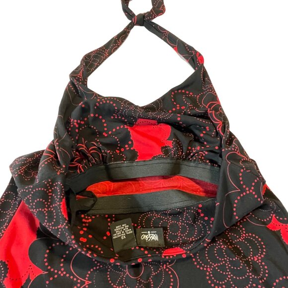 Vintage Mossimo Halter Dress In Red & Black Floral Print XS 100% Polyester - Picture 4 of 7